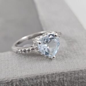 1.5 CT Natural Blue and White Topaz Heart Shape Sterling Silver Ring